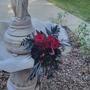 black and red roses, with black foliage bridesmaid bouquet San Diego