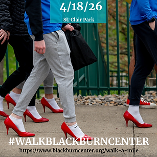 Imagine of a group of walkers in red high heels with a website for Walk a Mile in Her Shoes