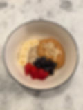 Steel Cut Oats: Blueberries, Strawberries, Banana, Peanut butter