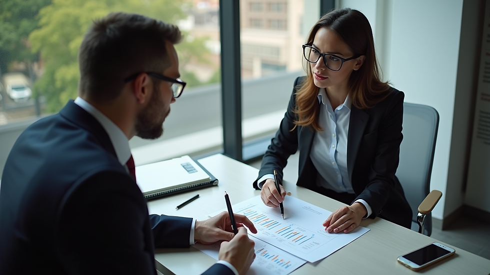 High angle view of a business consultant discussing strategy with a client