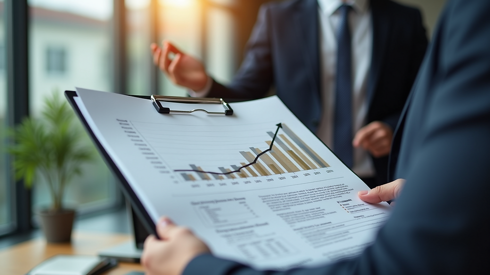 Close-up view of a consultant presenting a business growth plan