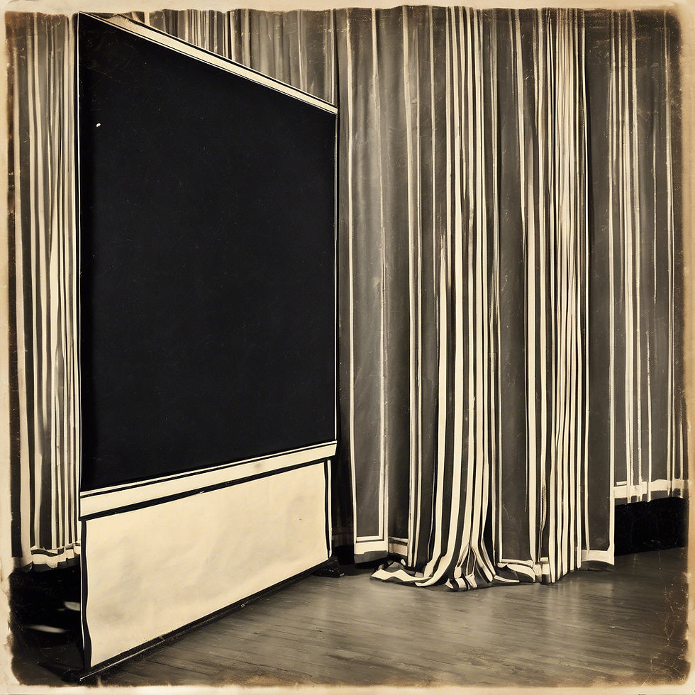 A black movie screen . The type they used during the silent era of movie making. They wo