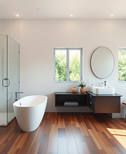 an image of a modern bathroom with the hardwood floors being the focus of the picture.jpg