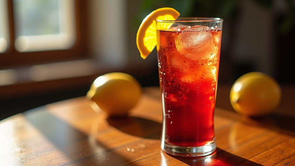 Eye-level view of a refreshing glass of Spanish sangria