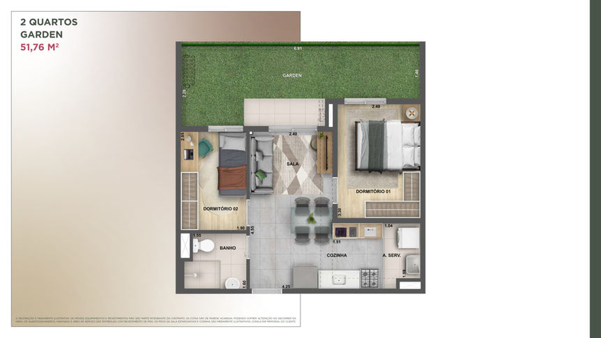 2 Quartos Garden - Parque Piedade | Condomínio Aquarela