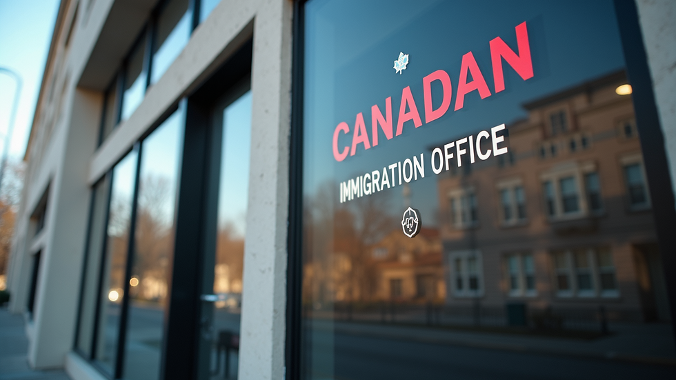 Eye-level view of Canadian immigration office building exterior