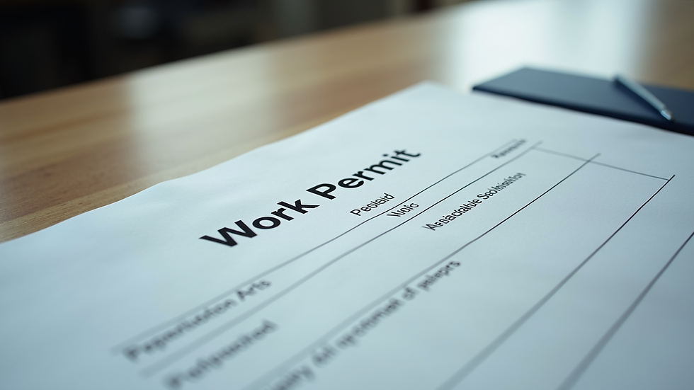 Close-up view of a Canadian work permit document on a desk