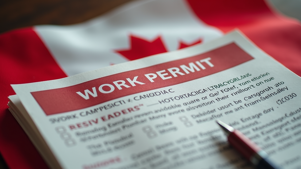 High angle view of Canadian flag and work permit documents