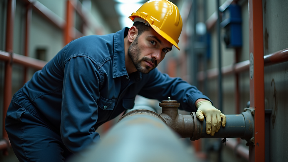 Eye-level view of a professional plumber inspecting sewer pipes