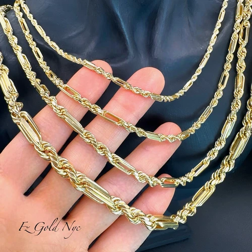 10K Real Gold Milano Figarope Link Chain Necklace 10K Diamond Cut Chain  Fz Gold Nyc