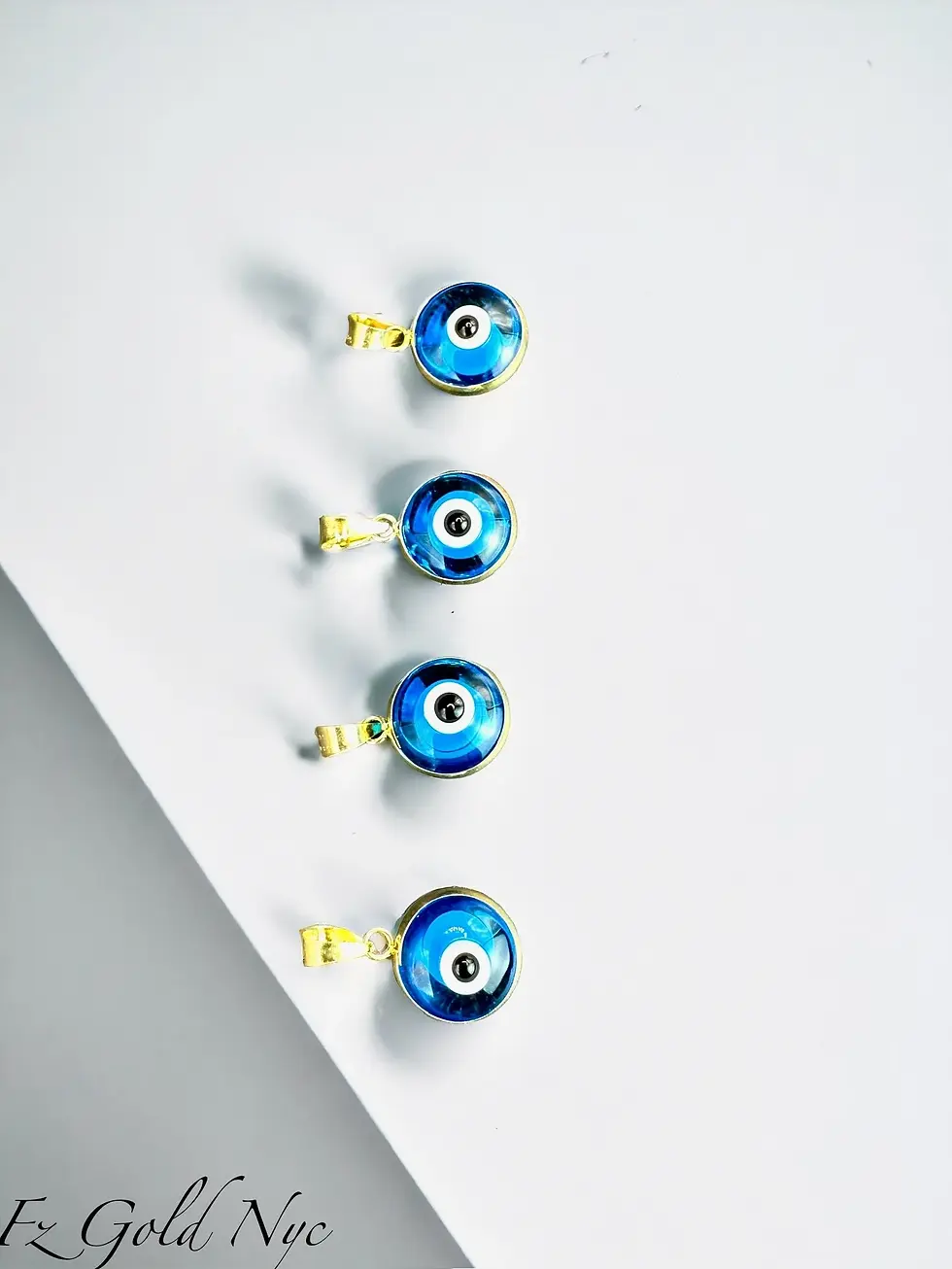 Thumbnail: 14K Real Gold Large Evil Eye Pendant - Ocean Blue Color - Round Good Luck Charm