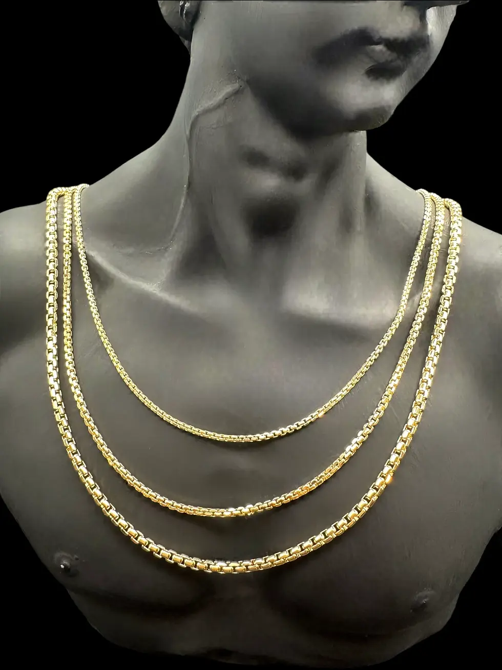 Thumbnail: fzgold nyc 14K Real Gold Round Box Necklace- Thick Gold Chain, Box Gold Chain