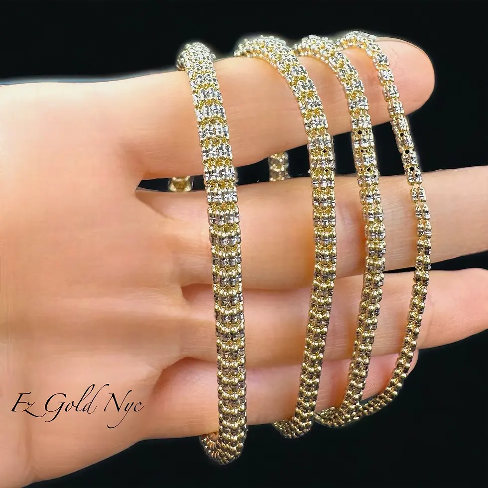 Thumbnail: fz gold nyc 14K SOLID Real Gold Diamond Cut Ice Bracelet Yellow Gold- Real Stylish Cylinder