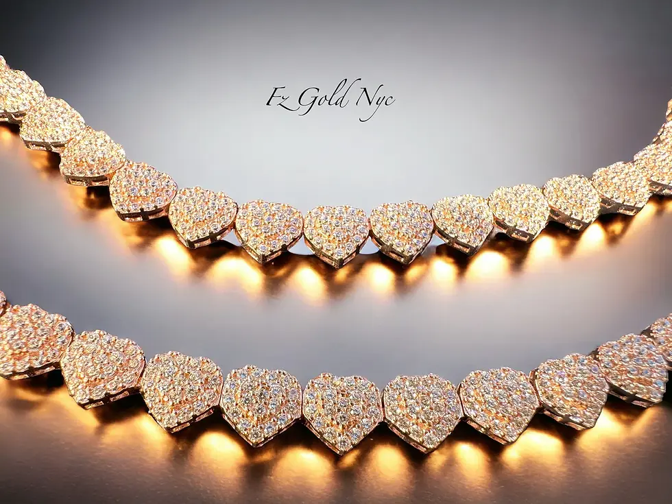 Thumbnail: 14K Solid Real Rose Gold Double Heart Inlay CZ Tennis Lovely Iced Out