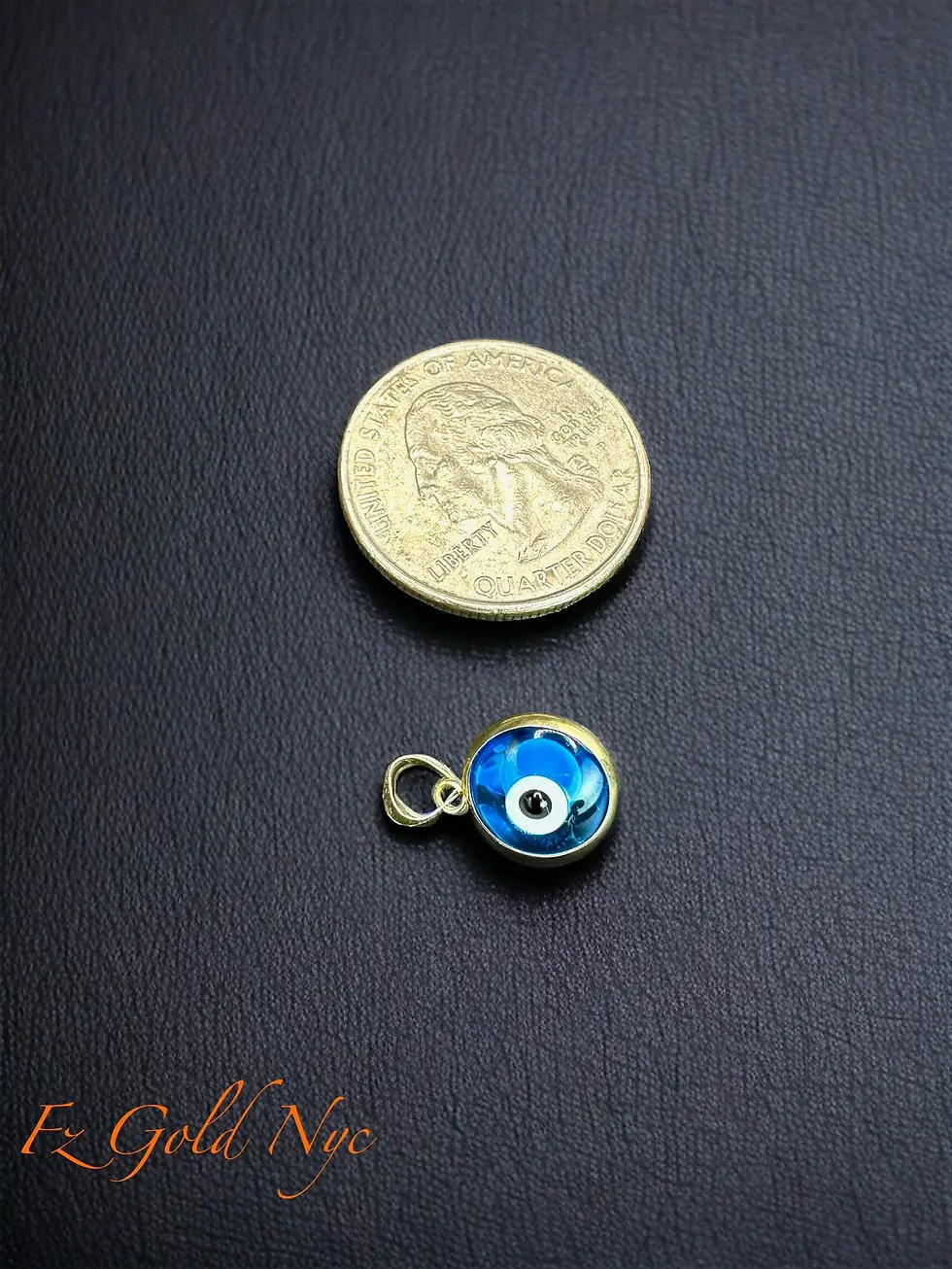 Thumbnail: 14K Real Gold Large Evil Eye Pendant - Ocean Blue Color - Round Good Luck Charm