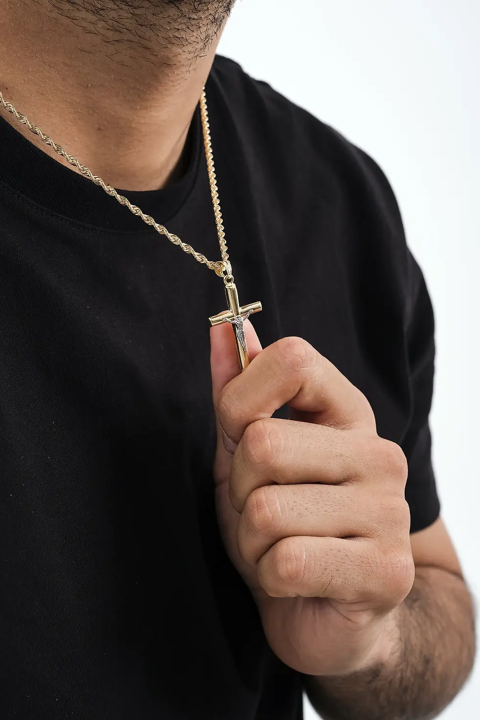 fzgold christmas gift 14K Real Gold 2.0" / 1.3" Lengths - Cross Pendant Shiny Jesus Crucifix Pendants