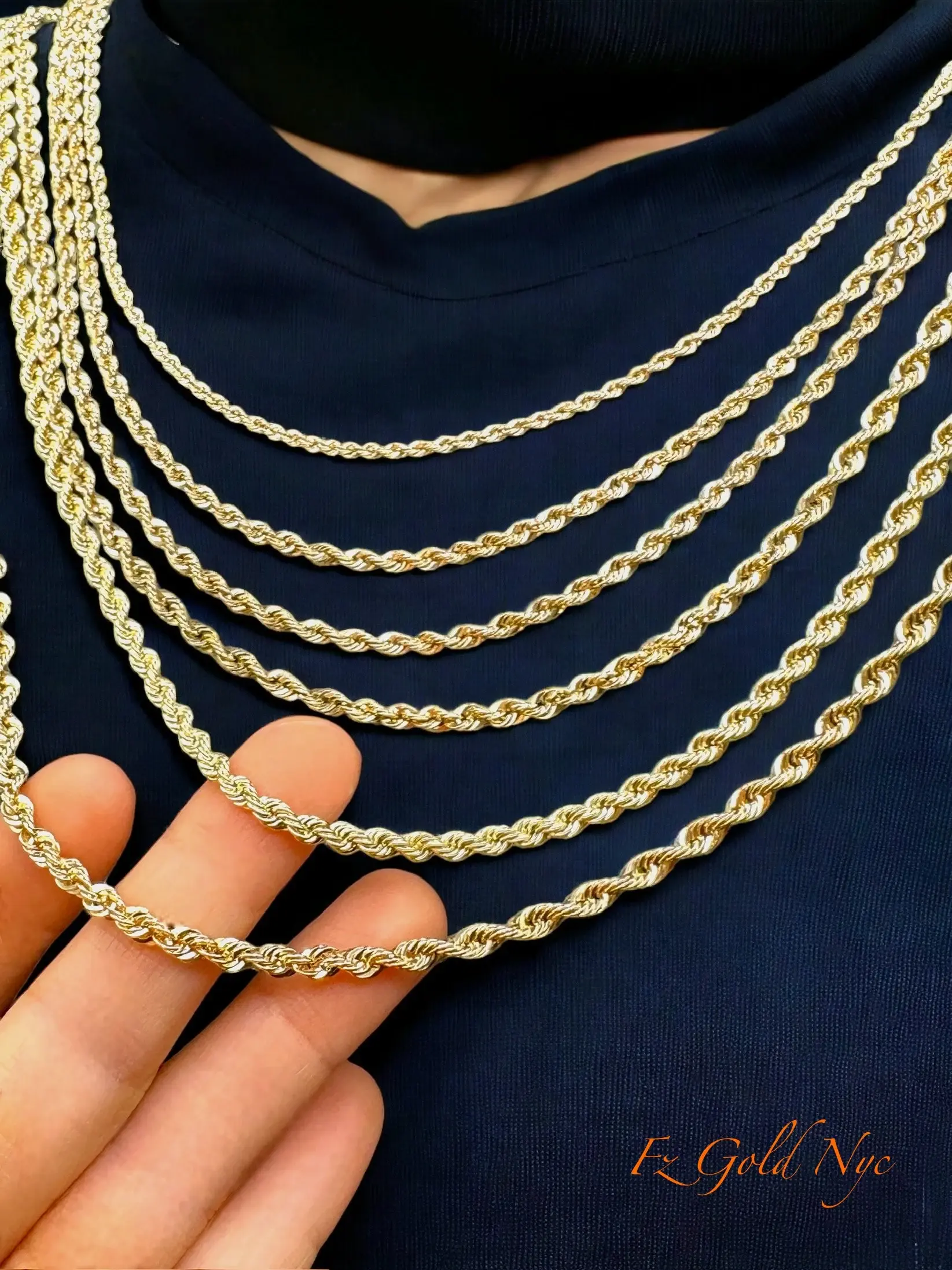 10K Real Gold Rope Chain Necklace - Twisted Diamond Cut Chain - Men and Women