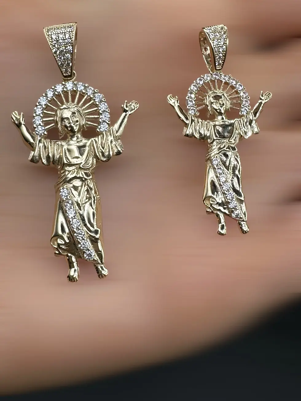 Thumbnail: 14K Solid Gold - Baby Jesus Pendant - CZ Stone Diamond Charm -Real Yellow Gold
