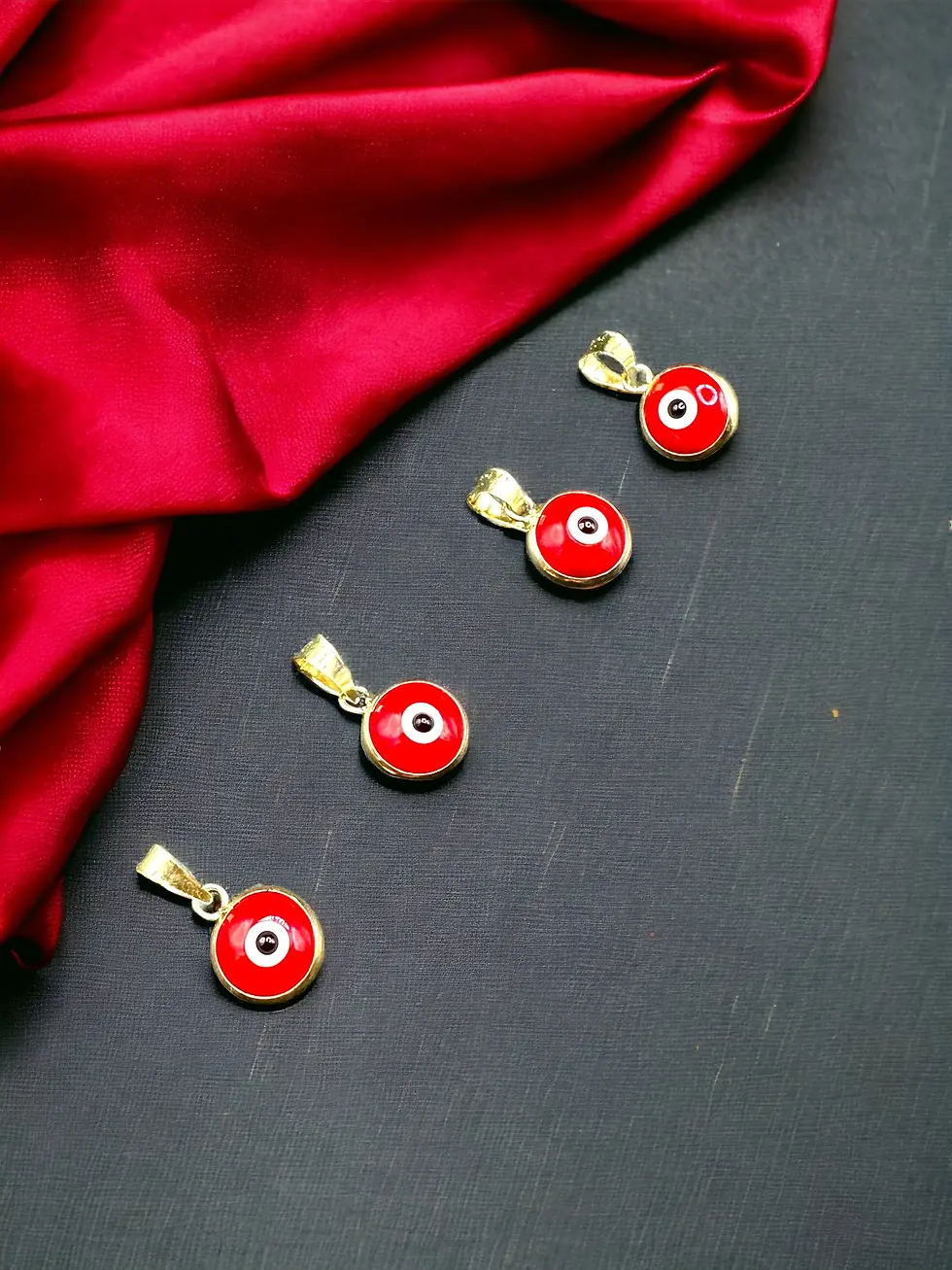 Thumbnail: 14K Real Gold Large Evil Eye Pendant - Red Color - Round Good Luck Charm