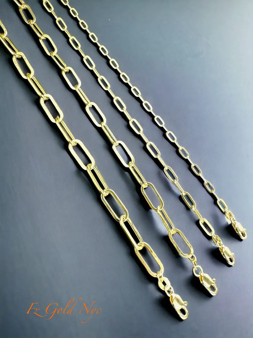 Thumbnail: 14K Solid Real Gold PaperClip Chain-Long Link Rectangle - Italian Paper Clip