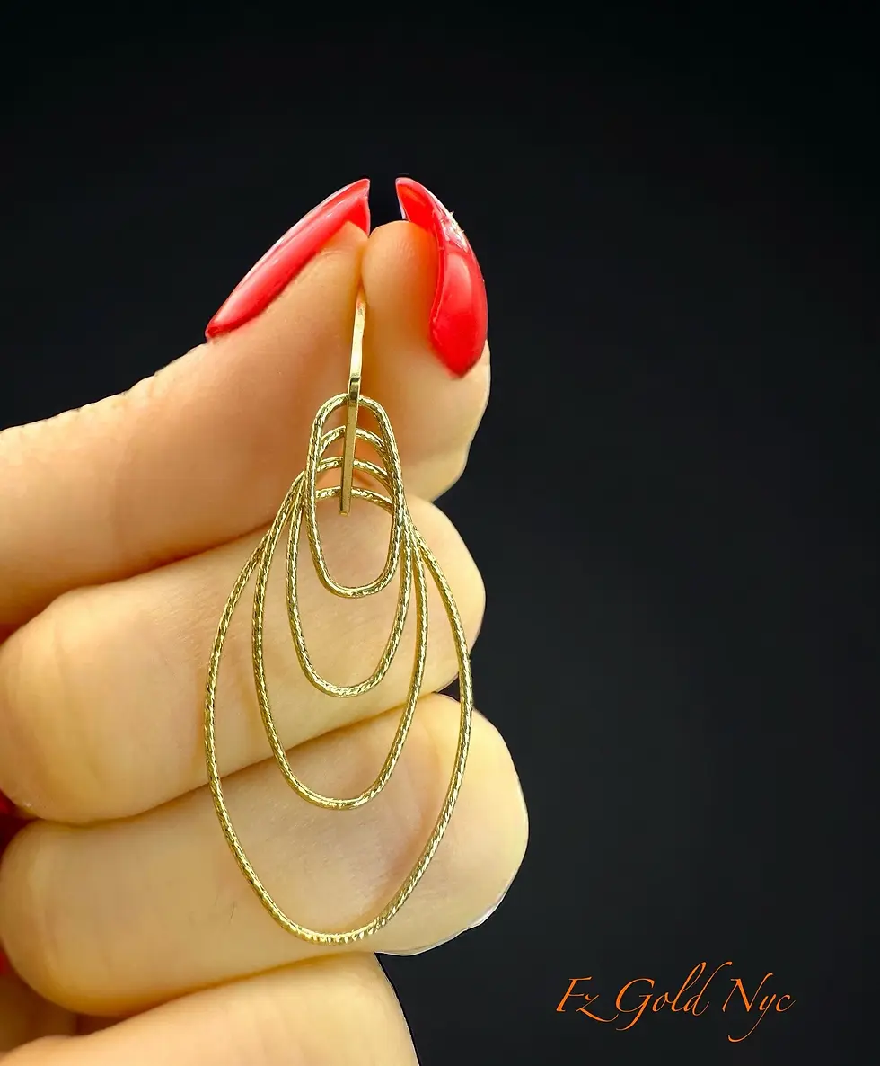 Thumbnail: 10K Real Yellow Gold- Hammered Four Leaf Drop Earrings - Real Yellow Gold