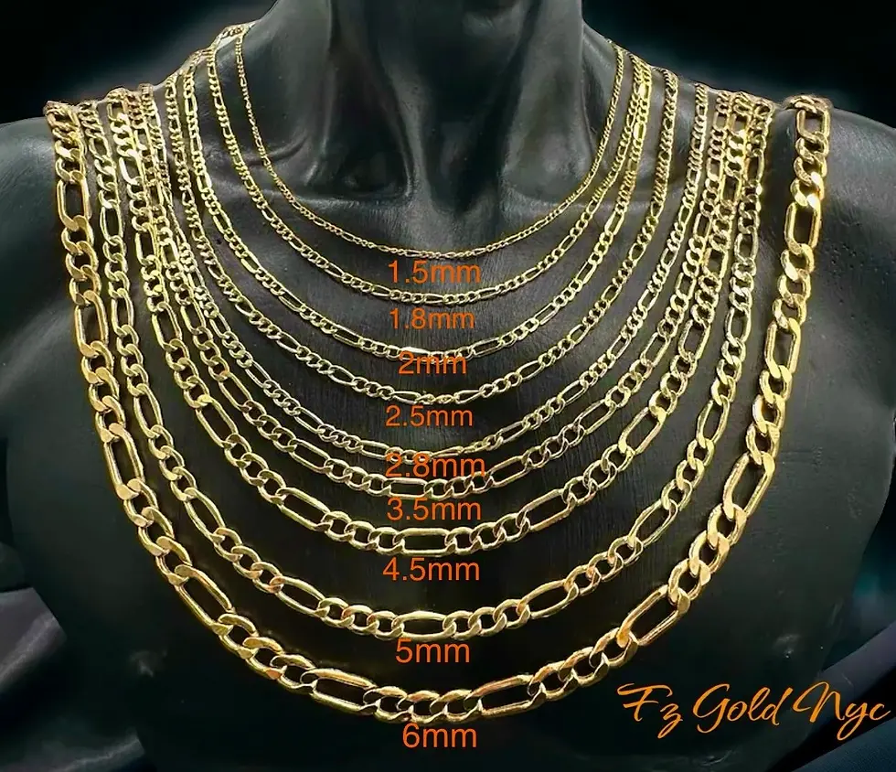 Thumbnail: 14K Real Gold Figaro Chain Necklace Thick Link Chain, Gold Figaro Chain