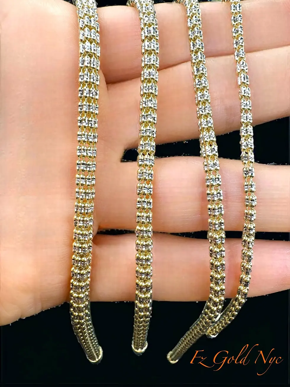 Thumbnail: fz gold nyc 14K SOLID Real Gold Diamond Cut Ice Bracelet Yellow Gold- Real Stylish Cylinder