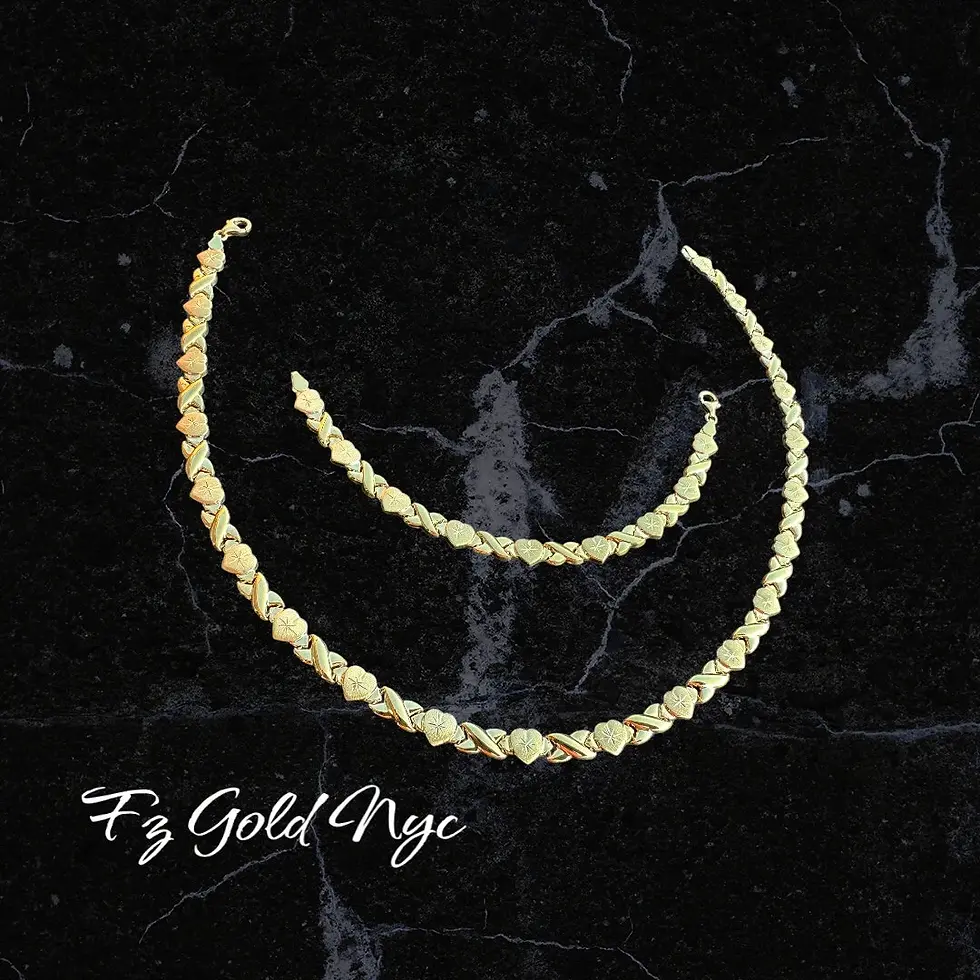 Thumbnail: 10K Real Gold Stampato Necklace and Bracelet Set-Diamond Cut
