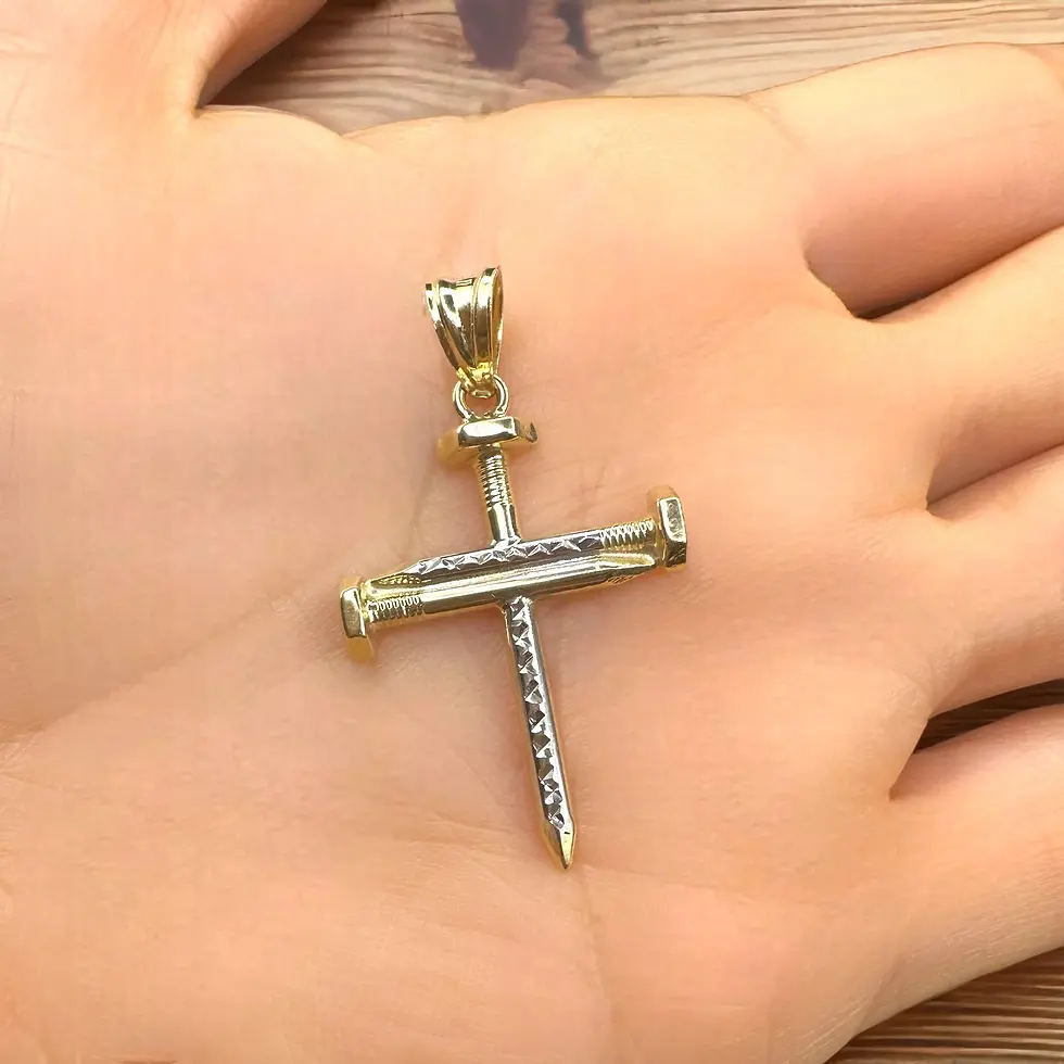 Thumbnail: 14K Real Gold -Nail Cross Pendant for Necklace- Religious Christian Jewelry