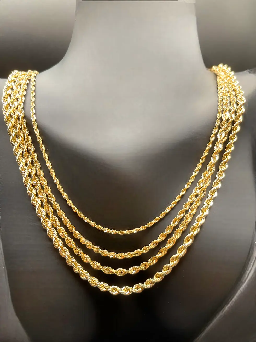 Thumbnail: 14K Real Gold Rope Chain Necklace - Twisted Diamond Cut Chain - Men and Women