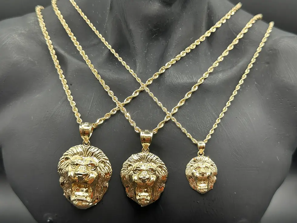 Thumbnail: 14K Solid Gold - Roaring Lion Pendant - Diamond Cut Shiny Charm - Christmas Gift