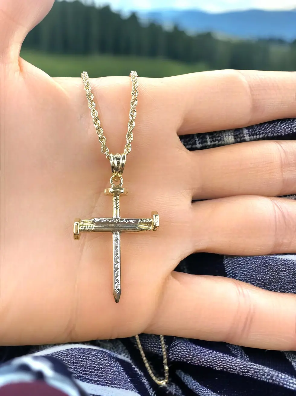 Thumbnail: fz gold 14K Real Gold -Nail Cross Pendant for Necklace- Religious Christian Jewelry