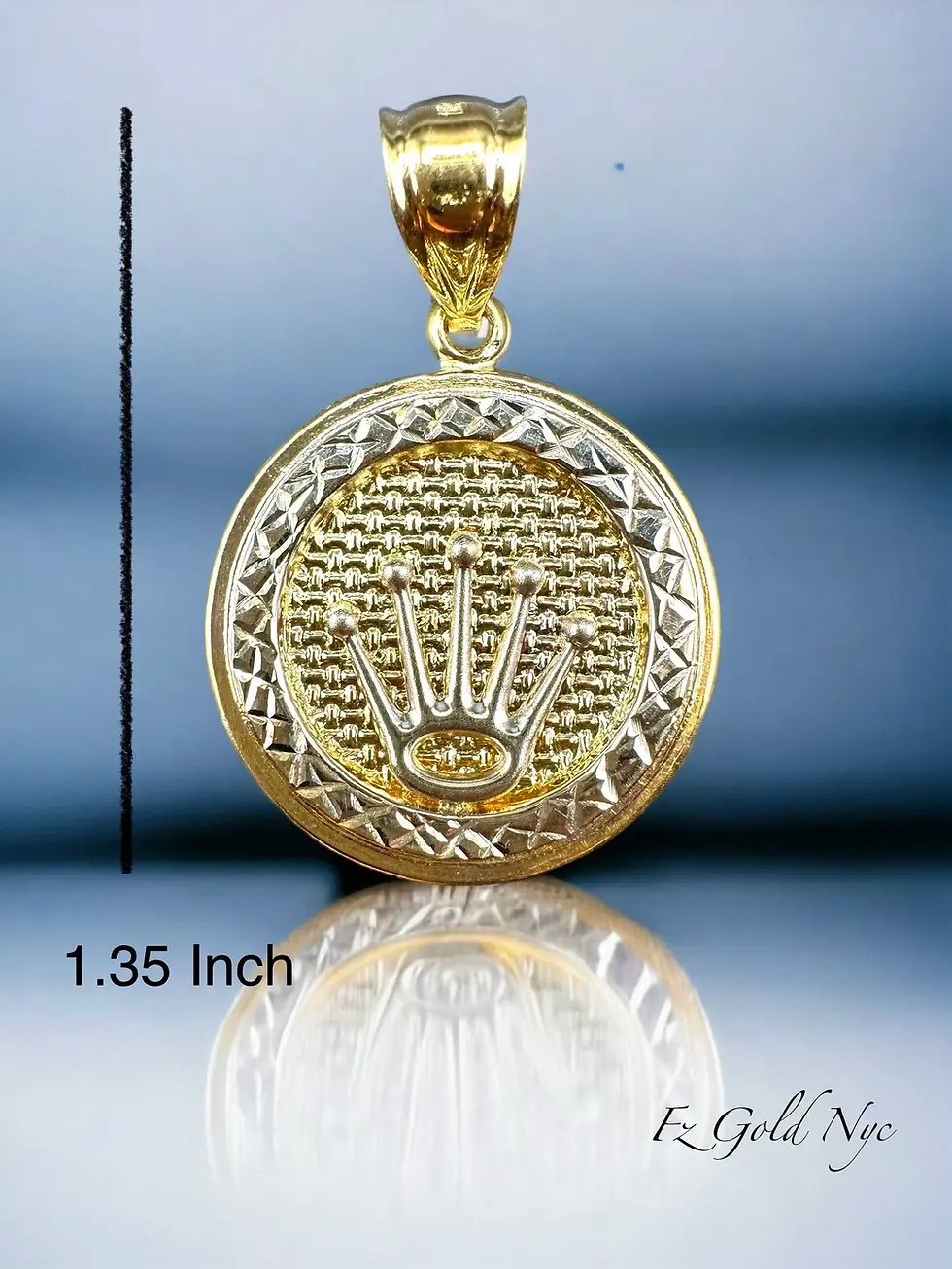 Thumbnail: fzgold - 14K Real Solid Gold Necklace - Crown Pendant - Diamond Cut Yellow and White Gold