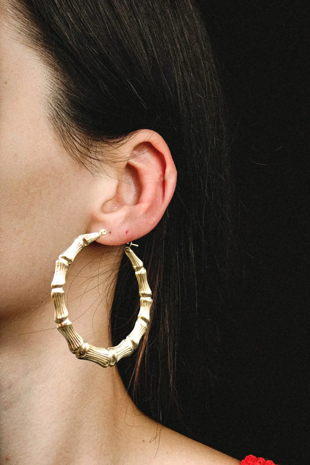 fz gold 10K Real Gold,Yellow Gold Round Bamboo Hoop Earrings, High Quality Hollow