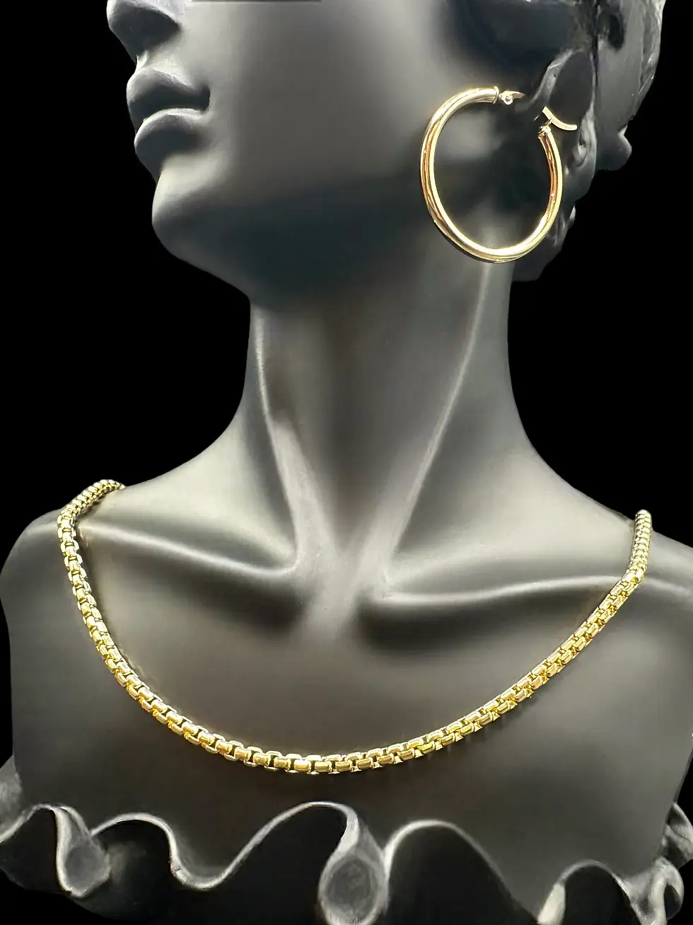 Thumbnail: fzgold nyc 14K Real Gold Round Box Necklace- Thick Gold Chain, Box Gold Chain