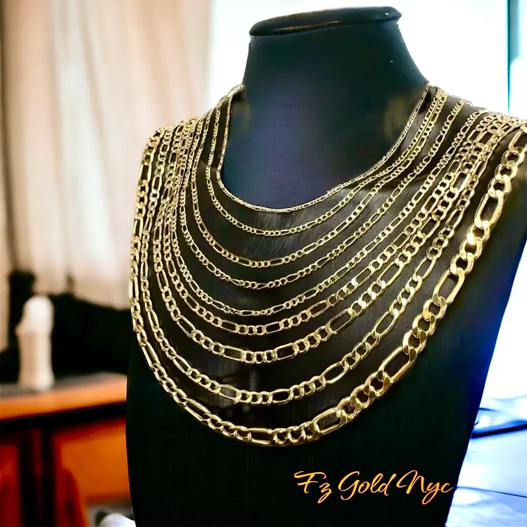 10K Real Gold Figaro Link Chain Necklace Thick Link Chain, Gold Figaro Chain