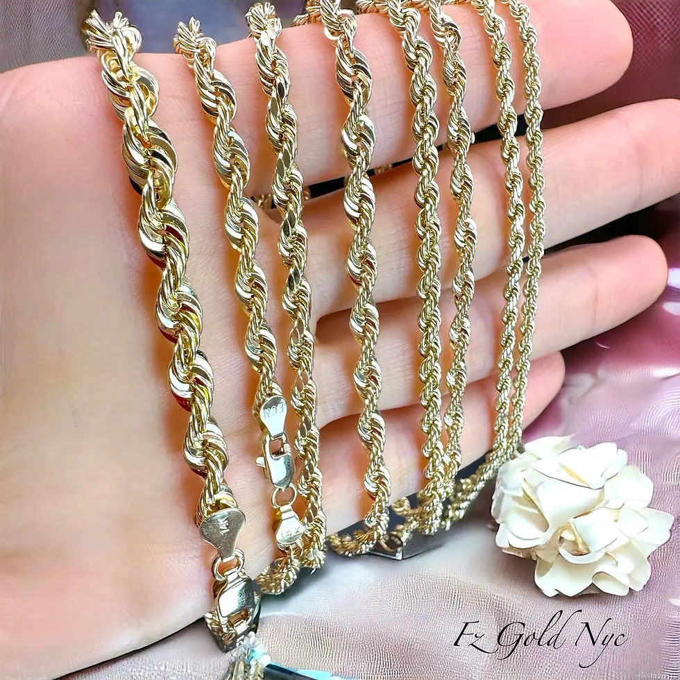 Thumbnail: 14K SOLID Real Gold Rope Chain Bracelet - Twisted Diamound Cut Bracelet