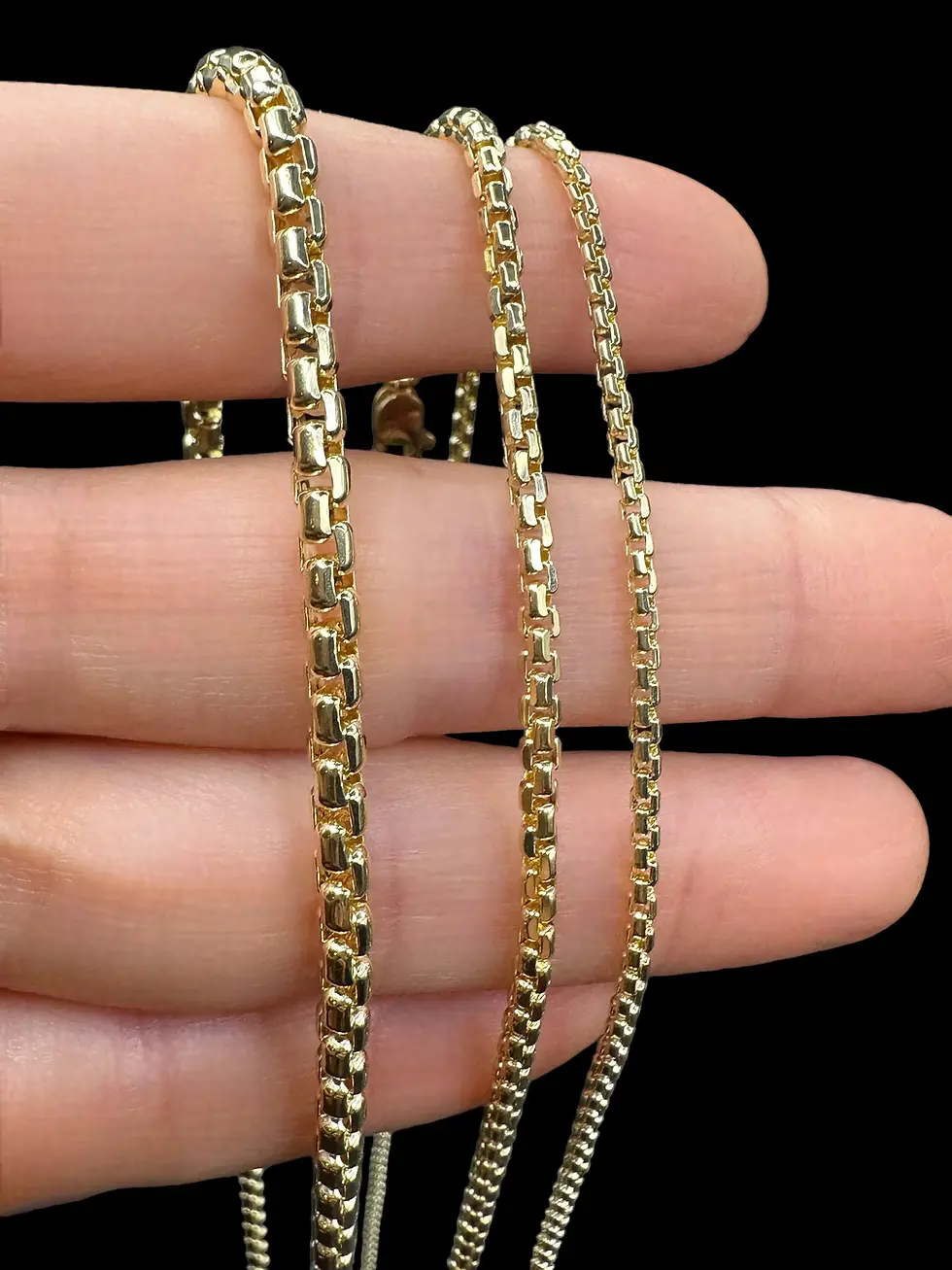 fzgold nyc 14K Real Gold Round Box Necklace- Thick Gold Chain, Box Gold Chain