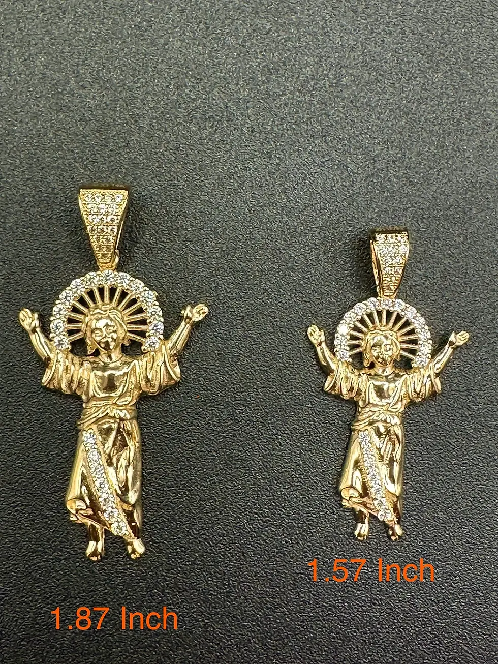 Thumbnail: 14K Solid Gold - Baby Jesus Pendant - CZ Stone Diamond Charm -Real Yellow Gold