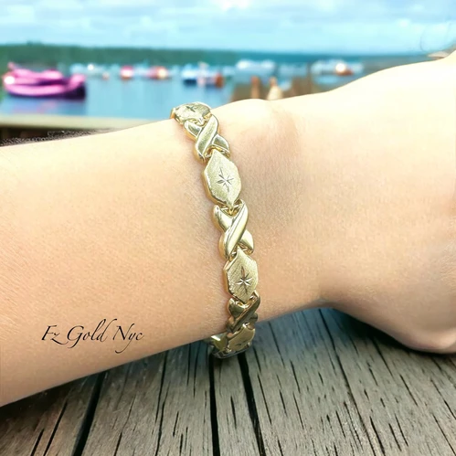 10K Real Gold Stampato Necklace and Bracelet Set-Diamond Cut 10K Real Gold Stampato Necklace and Bracelet Set-Diamond Cut