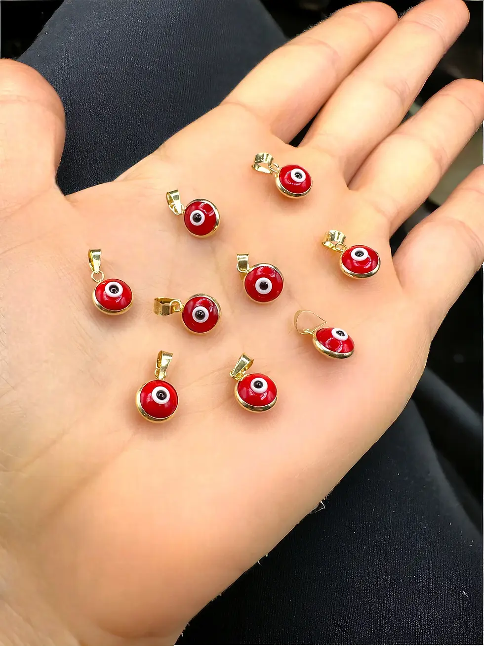 Thumbnail: 14K Real Gold Large Evil Eye Pendant - Red Color - Round Good Luck Charm