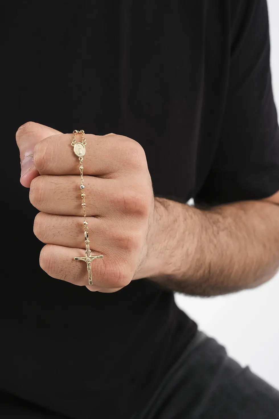 Thumbnail: 14K Real Yellow Gold Crucifix Chain Diamond Cut Cross Necklace