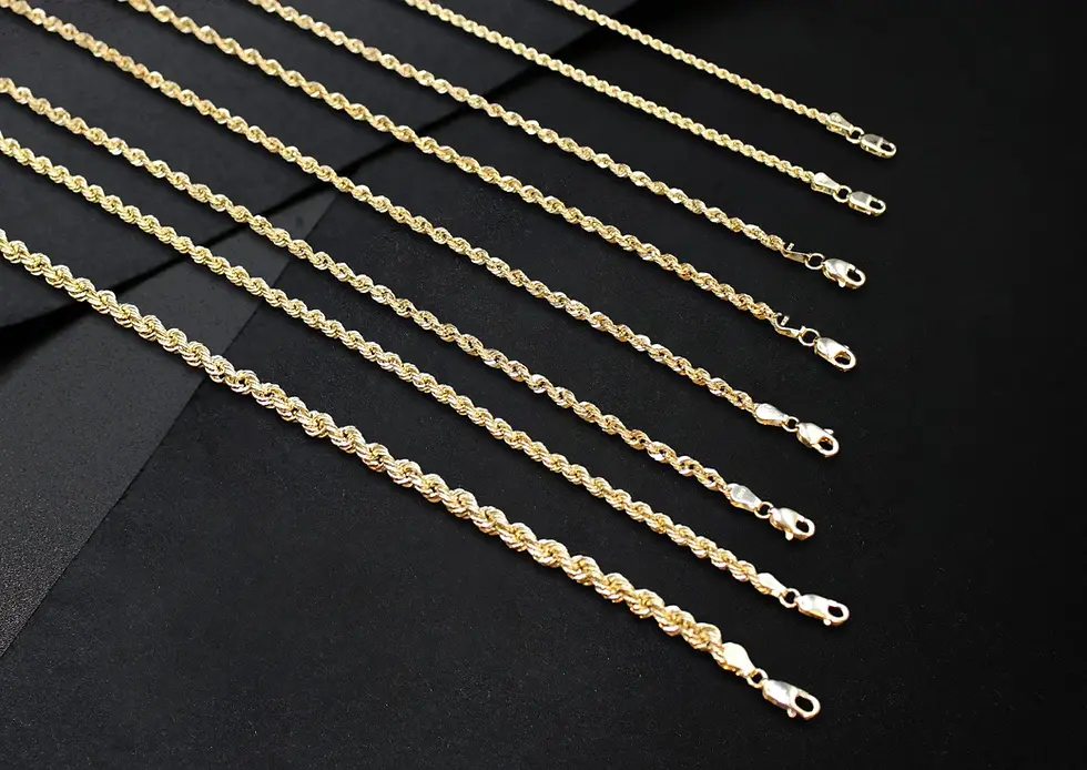 Thumbnail: 14K Real Gold Rope Chain Necklace - Twisted Diamond Cut Chain - Men and Women