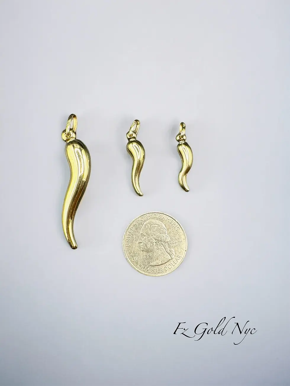 Thumbnail: fz gold 10K Real Yellow Gold- Cornicello Italian Horn Pendants- Good Luck Charm