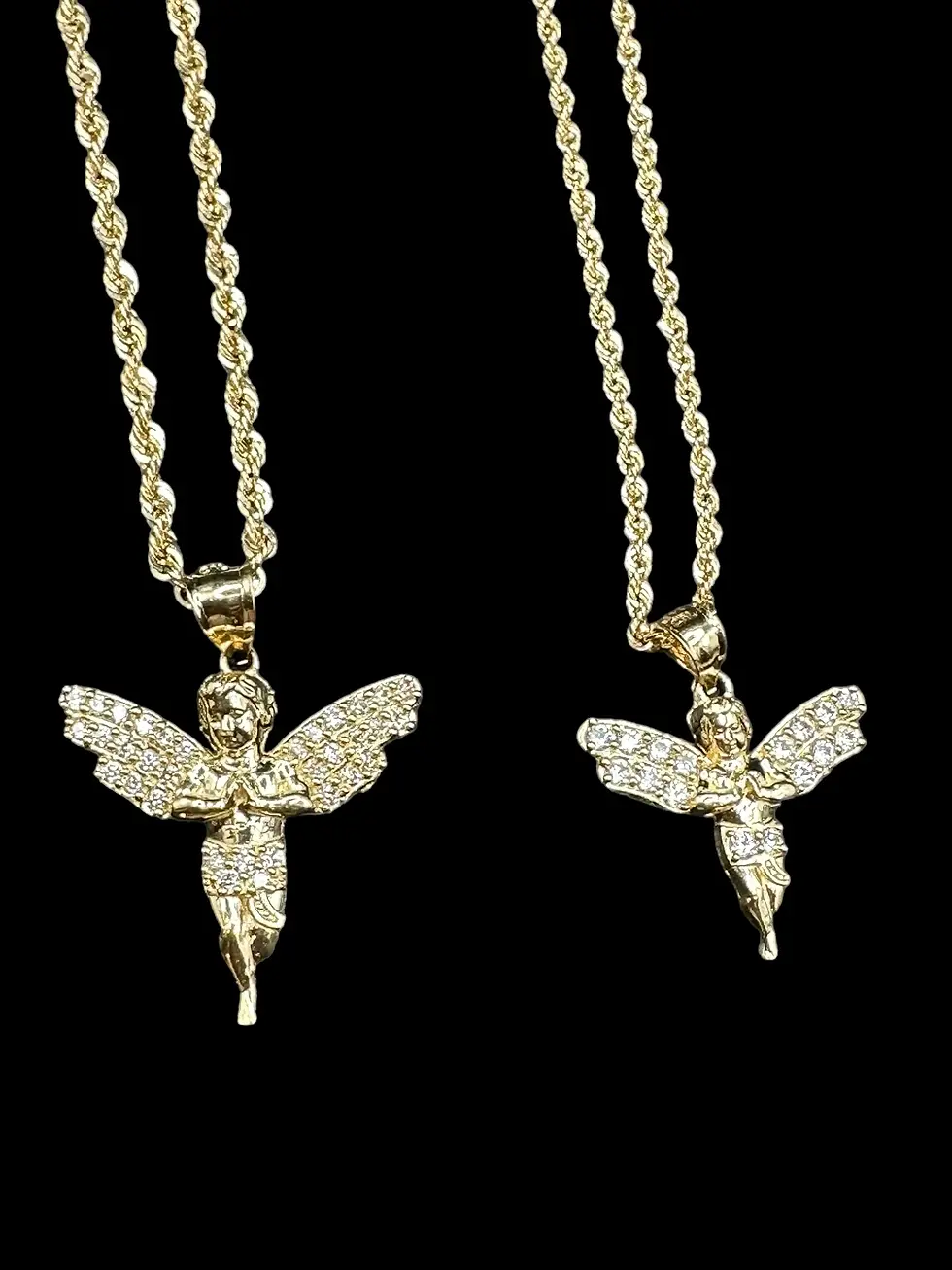 fzgold - 14K Solid Gold - Baby Angel Pendant - CZ Stone Diamond Charm -Real Yellow Gold