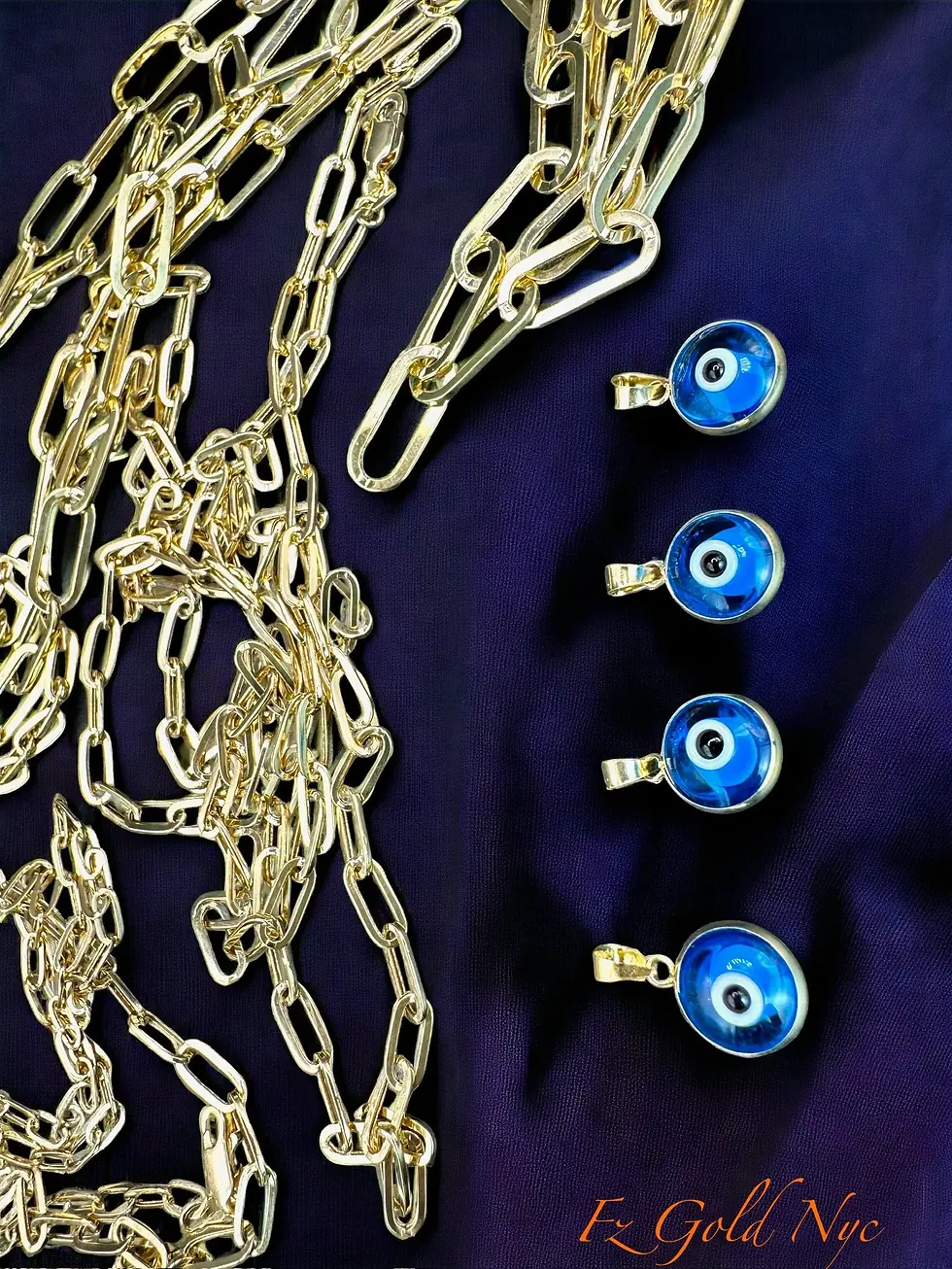 Thumbnail: 14K Real Gold Large Evil Eye Pendant - Ocean Blue Color - Round Good Luck Charm