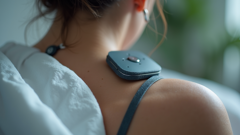 Close-up view of a magnetic therapy device placed on a person's back