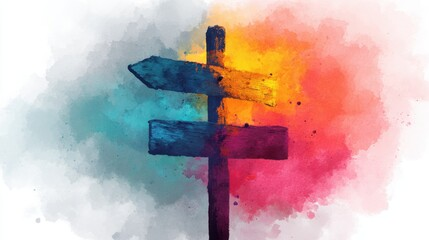 A signpost pointing in several directions stands against a watercolor-like background. The image represents Proverbs 16, where people consider their own paths and make plans, yet the Lord's guidance remains beyond their steps.