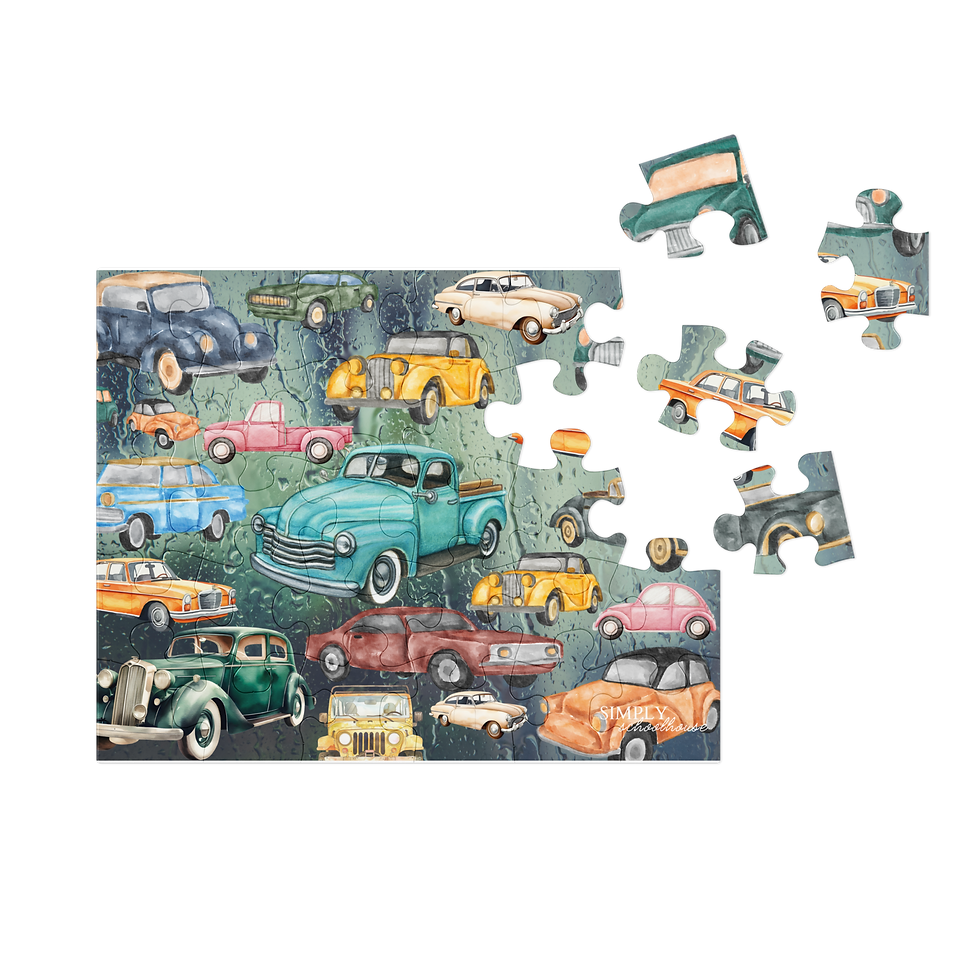 Thumbnail: Antique Car Jigsaw Puzzle With Tin