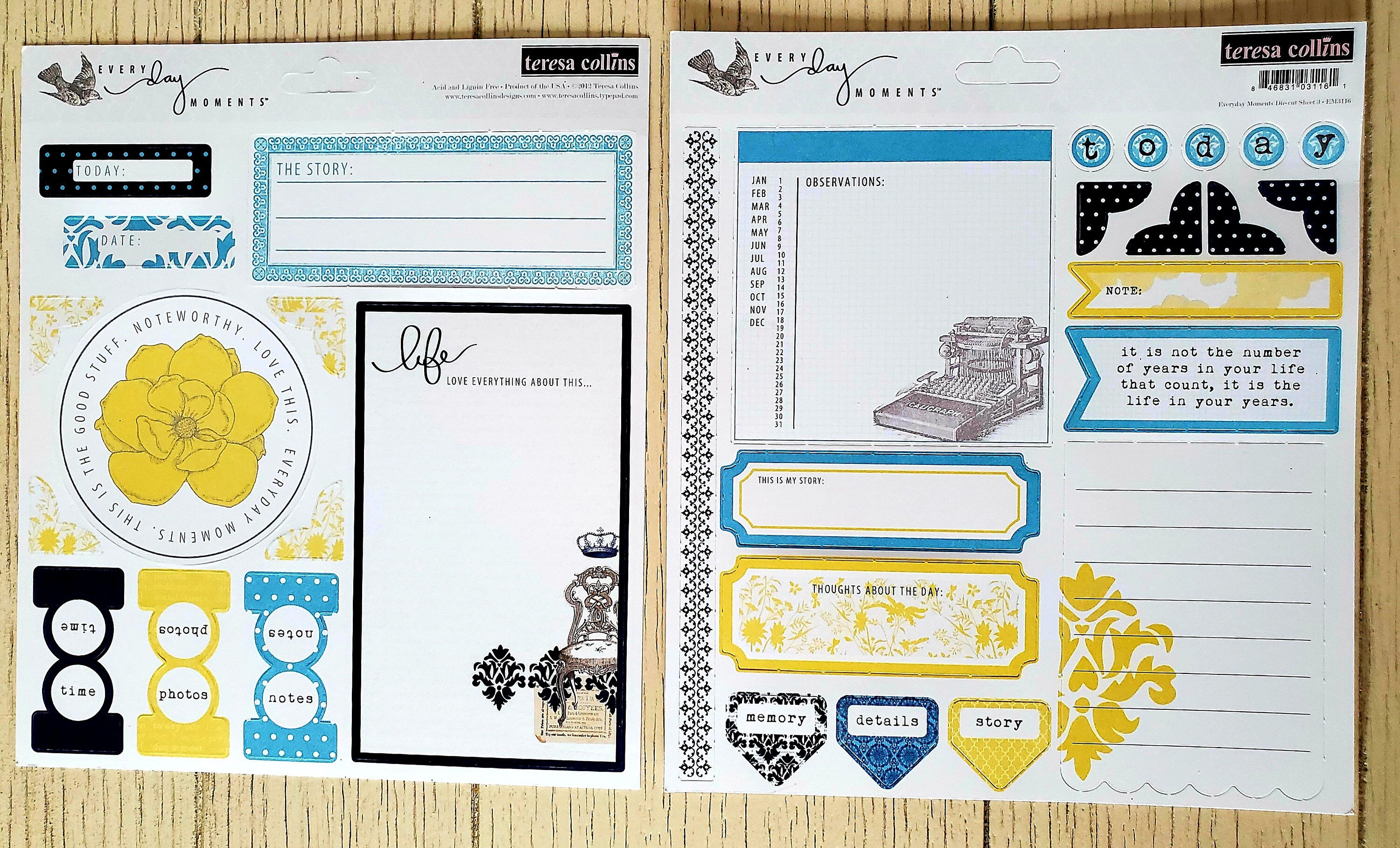 TERESA COLLINS, Everyday Moments Diecuts, set of 2 sheets, scrapbook supplies